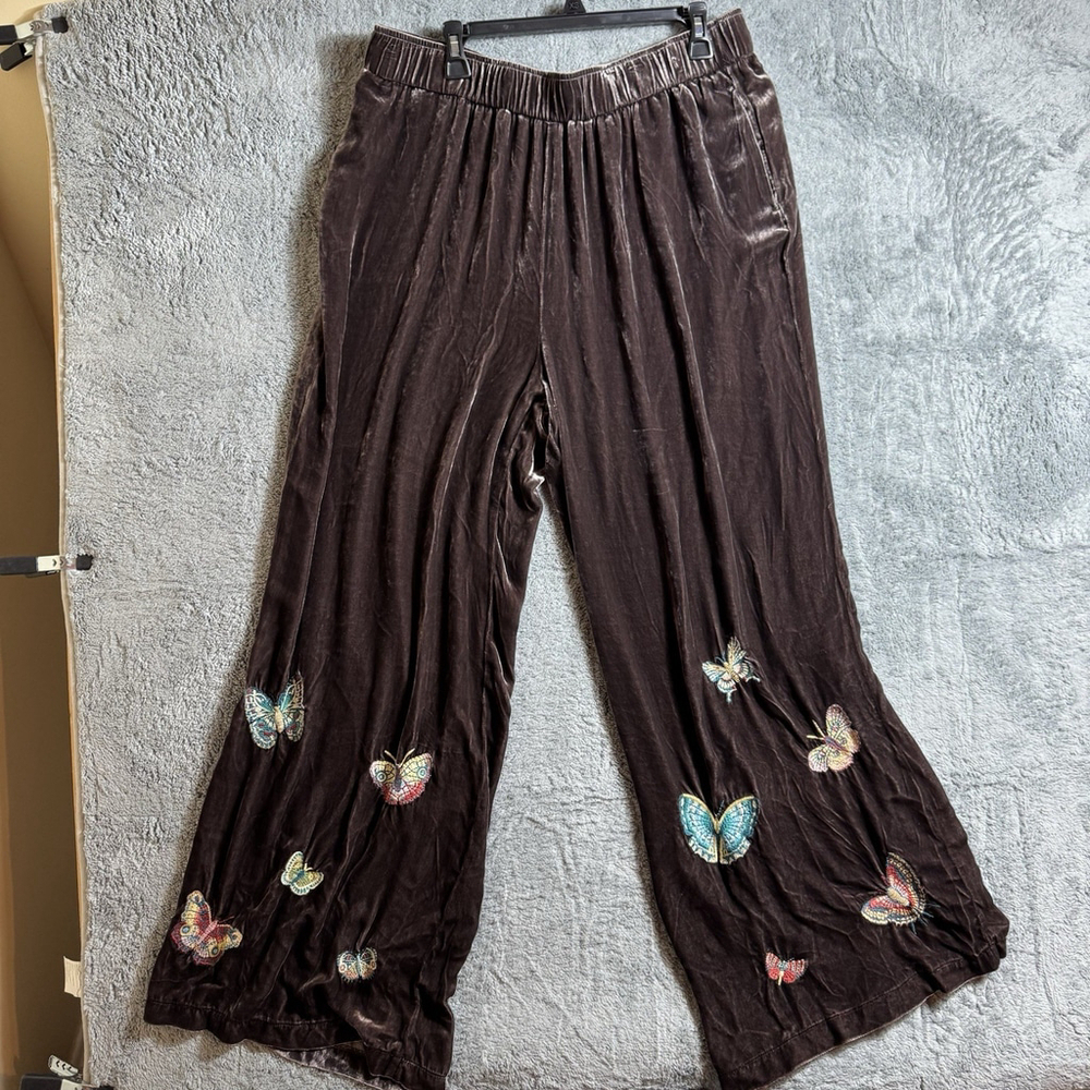Johnny Was Brown Luciana Velvet Wide Leg Butterfly Pant Size XL MSRP $365 NEW - Picture 4 of 6